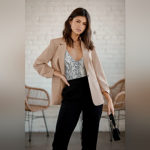 Lulus Here for Business Taupe Ruched Blazer - Picture 5 of 11